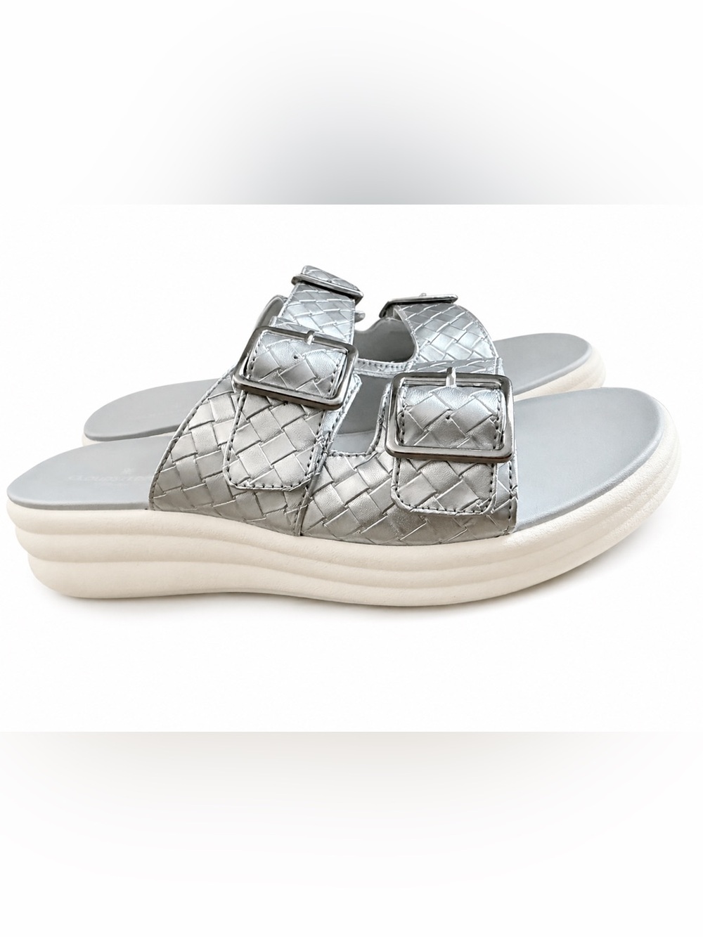 Clarks Cloudsteppers Women's Drift Buckle Slip-On Slide Wedge Sandals Silver 9